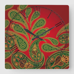 Horloge Carrée Hippie chic Paisley de Boho rétro