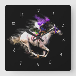 Horloge Carrée Hippocampe et Jockey Artiste