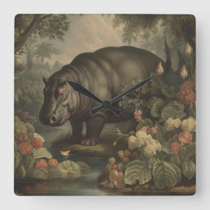 Horloge Carrée Hippopotame Botanique Vintage 