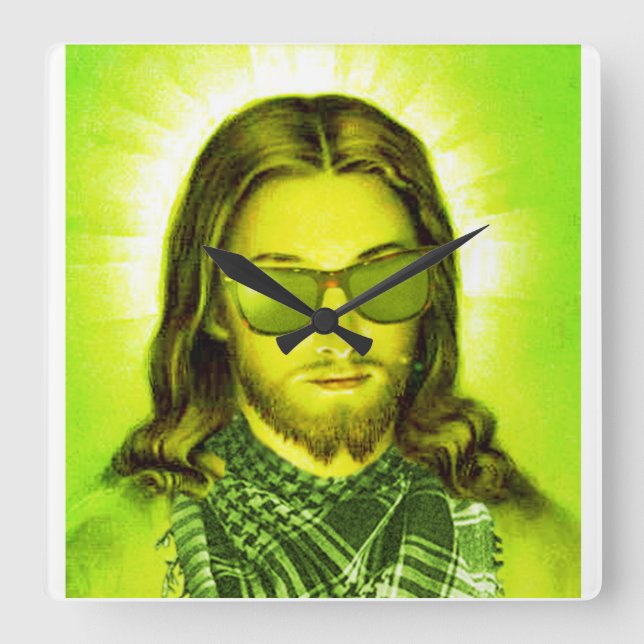 Horloge Carrée hipster jesus saves and lololoes (Recto)