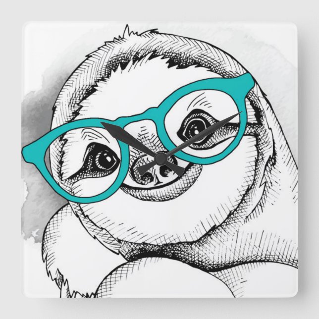 Horloge Carrée Hipster Sloth (Recto)