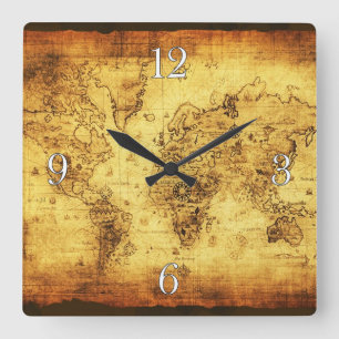 Horloge Carrée Historique de la carte de l'Ancien Monde vintage