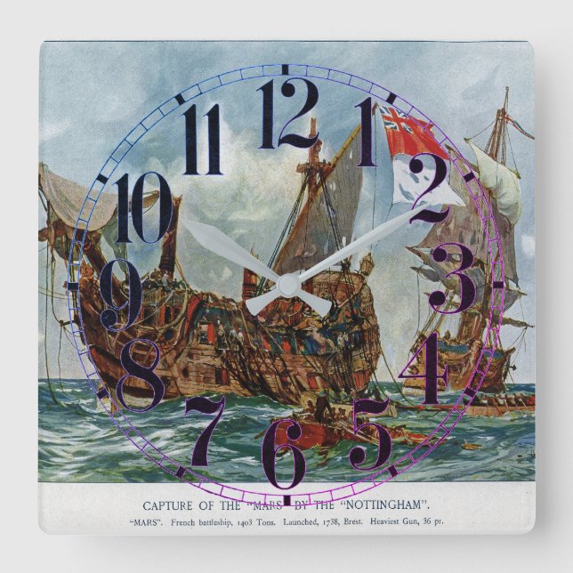 Horloge Carrée HMS Nottingham et cuirassé Mars 1703 (Recto)