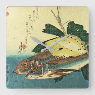 Horloge Carrée Hobo & Karei - Impression de poisson japonais Hiro