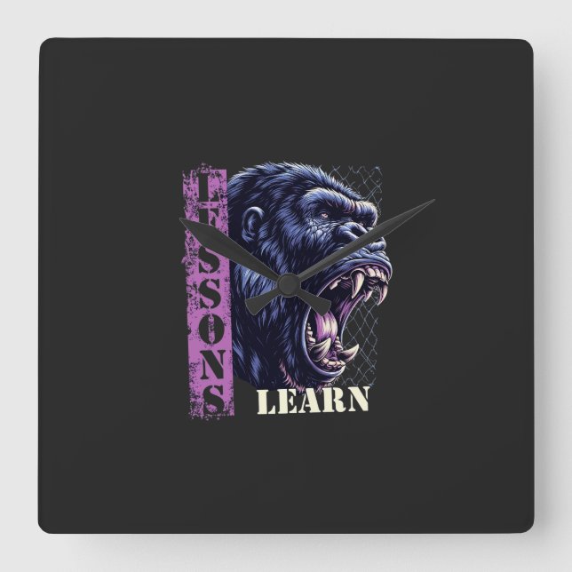 Horloge Carrée Home Decor Angry Gorilla Lessons Learn Wall Clock (Recto)