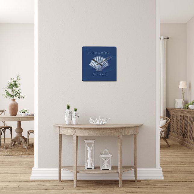 Horloge Carrée Home Est L'Endroit Où J'Ai Des Coquillages, Indigo (Créateur téléchargé)