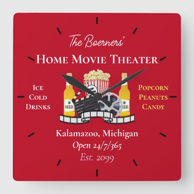 Horloge Carrée Home Movie Theater Popcorn Clapperboard Film (Recto)