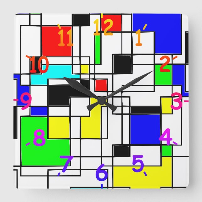 Horloge Carrée Hommage Random Carré À Mondrian (Recto)
