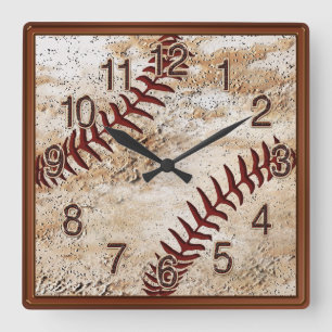 Horloge Carrée Homme de baseball cool Décoration murale de cave H