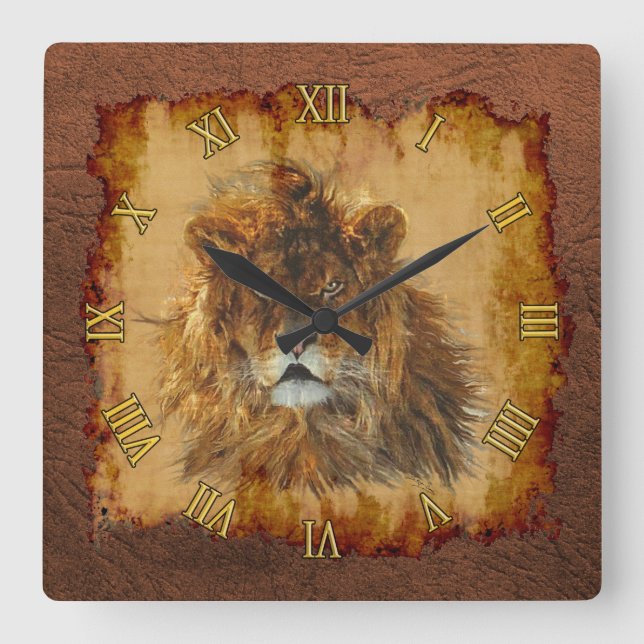 Horloge Carrée Homme Lion Africain Big Chat & Faux Leather II (Recto)