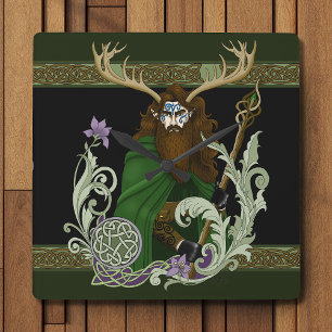 Horloge Carrée Homme vert celtique aux bois