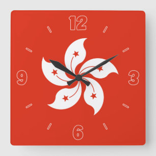 Horloge Carrée Hong Kong Flag Red White Orchid Numbers Patriotic