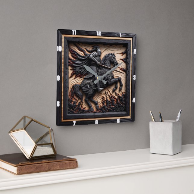 Horloge Carrée Honneur médiévale : Bois sculpté (Bureau)