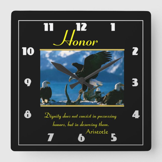 Horloge Carrée Honor eagles on the ocean shore stand (Recto)