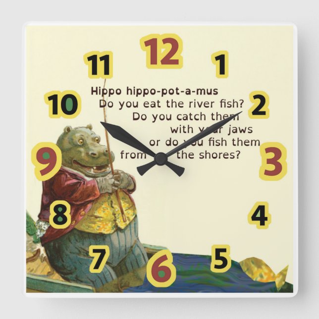 Horloge Carrée Horaire Hippo pour enfants (Recto)