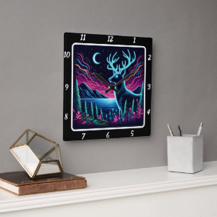 Horloge Carrée Horizon sur le majestueux Neon Deer Antlers