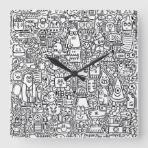 "Horloge de gribouillage noir et blanc