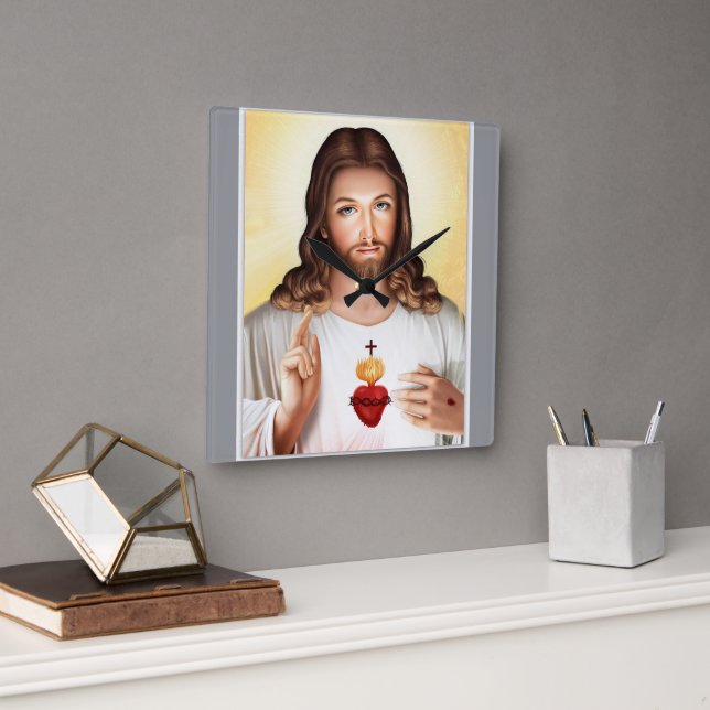 Horloge Carrée "Horloge murale de Jésus moderne avec art inspiran (Bureau)