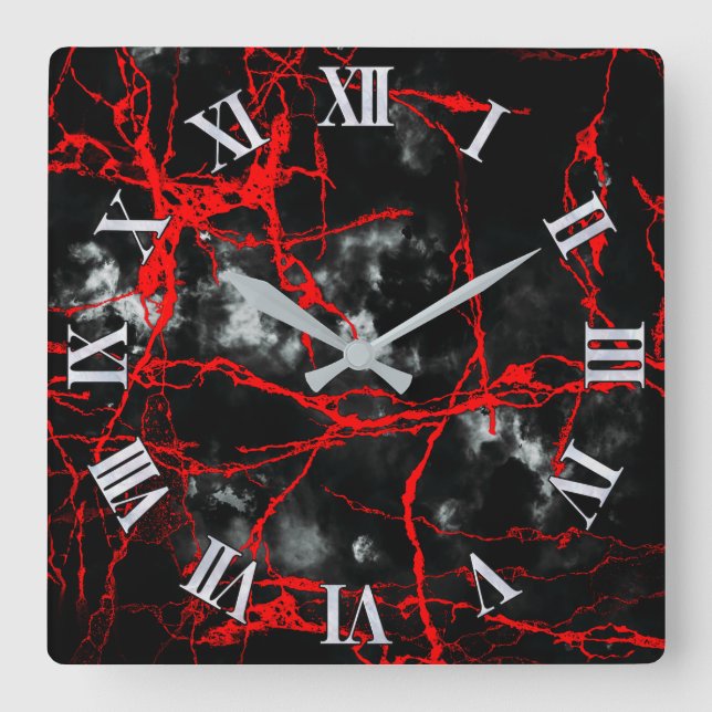 Horloge Carrée Horreur Night Goth - Noir et blanc, Rouge (Recto)