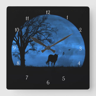 Horloge Carrée Horse and Full Moon Blue Beautiful