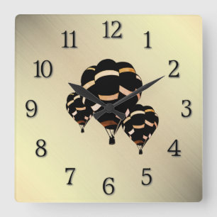 Horloge Carrée Hot Air Balloons Rustic Look avec Black Numbers