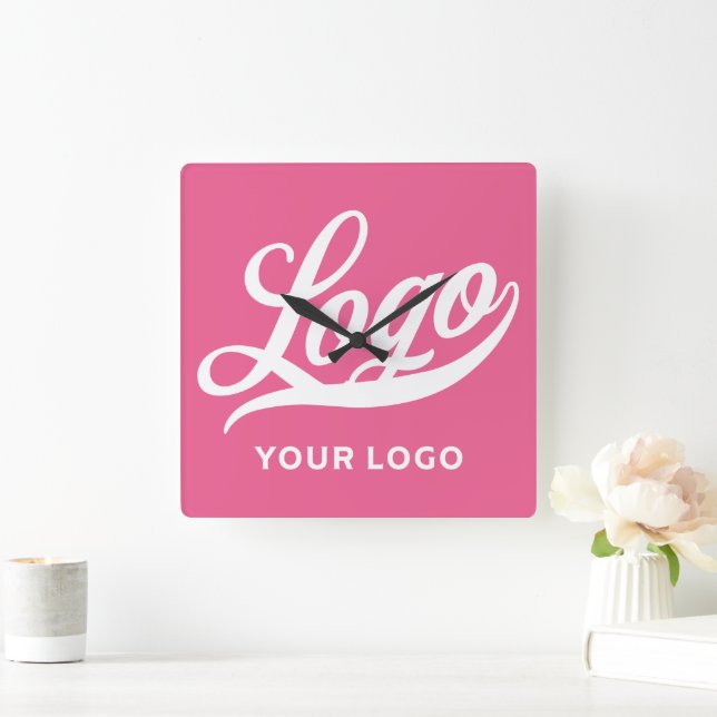Horloge Carrée Hot rose fushia logo Entreprise marque Simple (Maison)