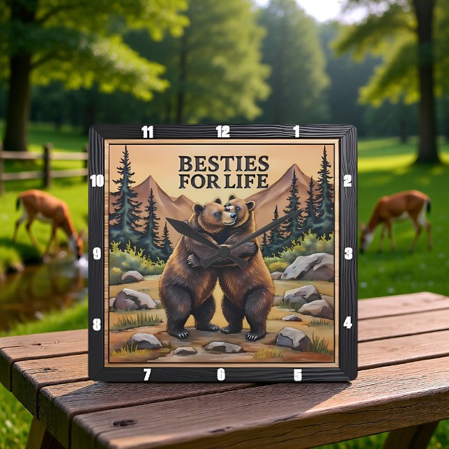 Horloge Carrée Hugging Bears Brown Meadow (Créateur téléchargé)