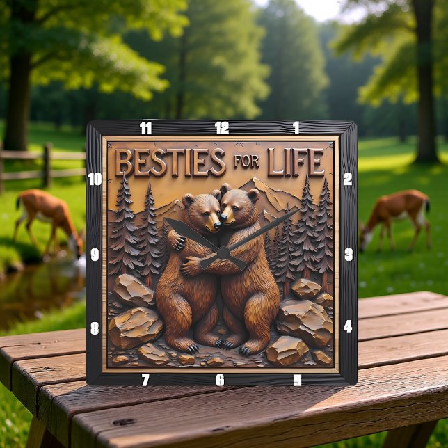 Horloge Carrée Hugging Bears Forest Brown (Créateur téléchargé)