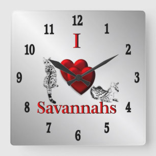 Horloge Carrée I Heart Savannah Chat Silver Chiffres Noirs