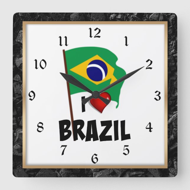Horloge Carrée I Love Brazil flag of Brazil with frame (Recto)