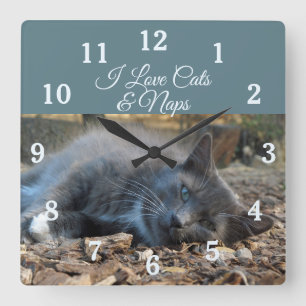 Horloge Carrée I Love Cats et Naps Wall Clock