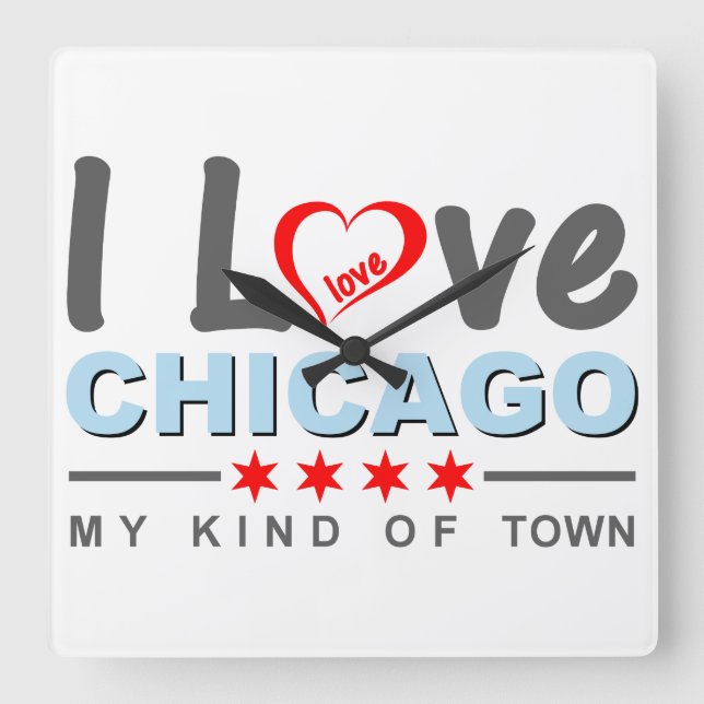 Horloge Carrée I Love Chicago, My Genre Town, Illinois (Recto)