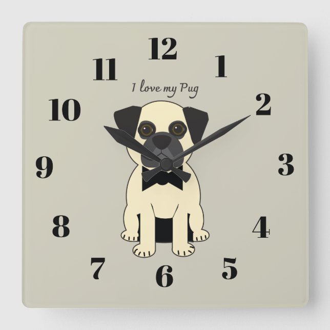 Horloge Carrée I Love My Pug (Recto)