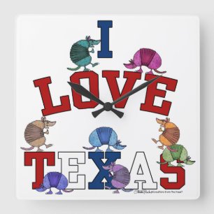 Horloge Carrée I Love Texas-Colorful Armadillos