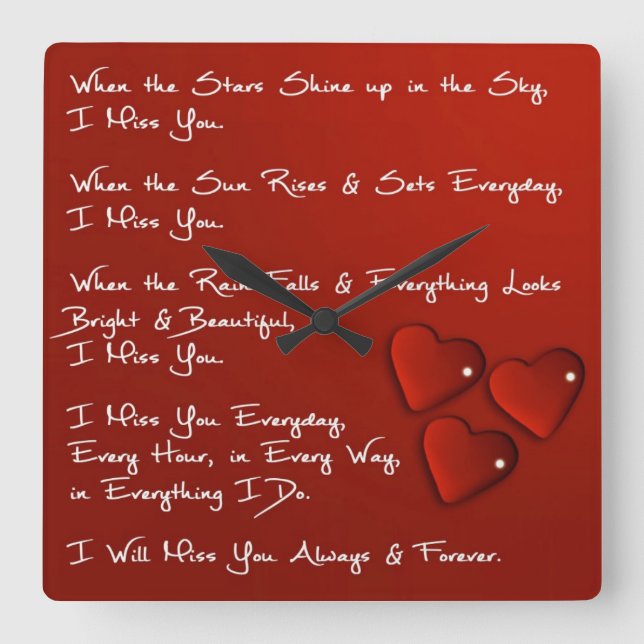 Horloge Carrée I Miss You Square Wall Clock (Recto)