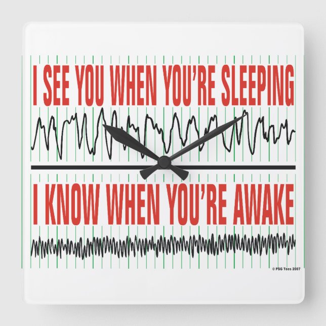 Horloge Carrée I See You When You're Sleeping Clock (Recto)
