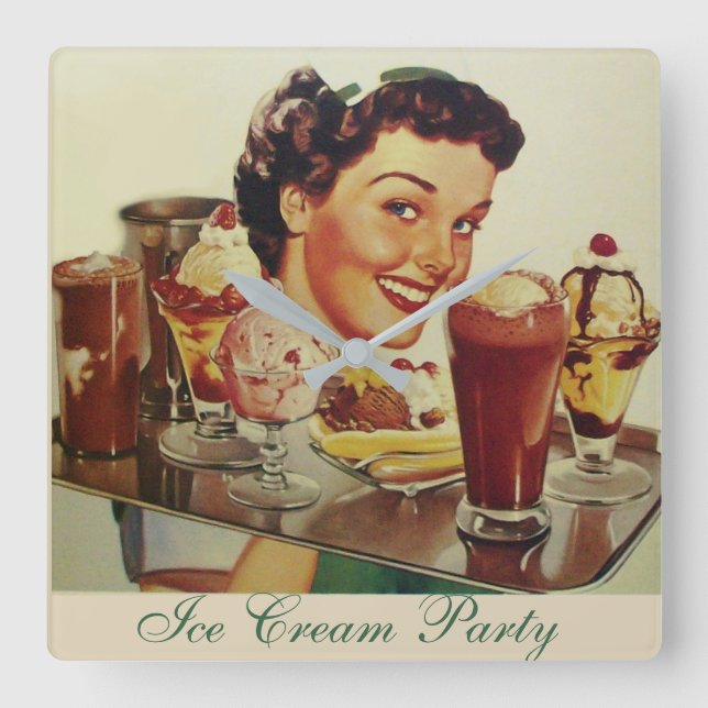 Horloge Carrée ICE CREAM PARTY Girl with Tray of Ice Creams (Recto)