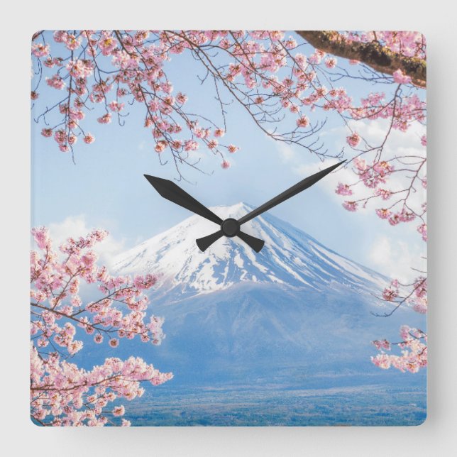 Horloge Carrée Ice & Snow | Cherry Blossoms Mt. Fuji Japan (Recto)