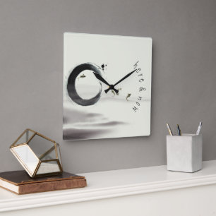 Horloge Carrée Ici & maintenant / Zen Circle Enso Koi Peinture à