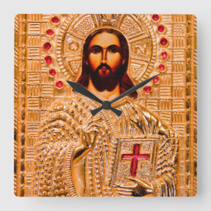 Horloge Carrée Icône d'or de Jésus-Christ