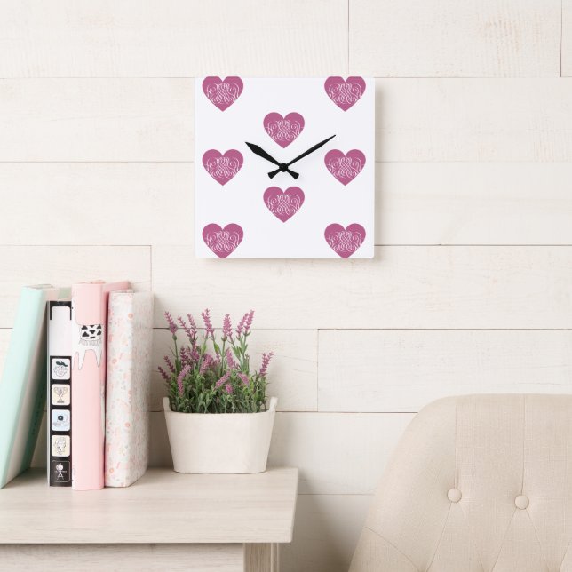 Horloge Carrée Idées Ados de coeur rose foncé (Salle de lecture)