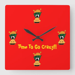 Horloge Carrée Il est temps de devenir fou avec un canard vert cr