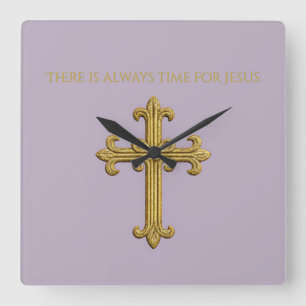 Horloge Carrée Il est toujours temps pour Jésus Croix d'or