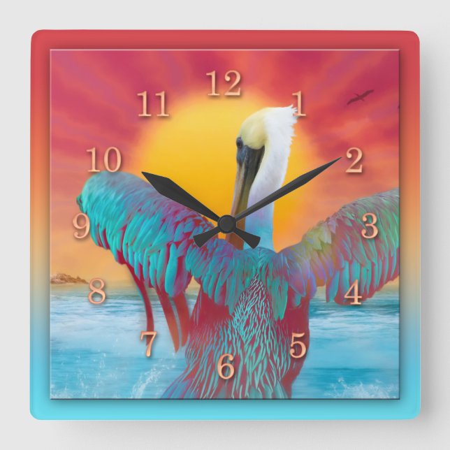 HORLOGE CARRÉE ÎLE PELICAN SUNSET (Recto)