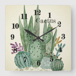 Horloge Carrée Illu floral de désert de fleurs de cactus