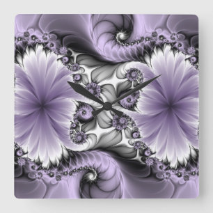 Horloge Carrée Illusion de lilas Art floral abstrait fractal Fant