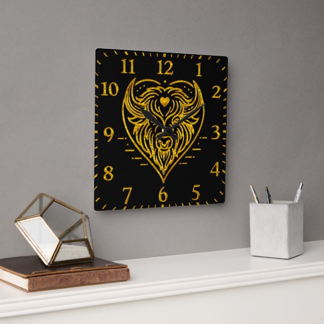 Horloge Carrée Illustration de bison Buffalo dans la conception d (Bureau)