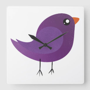 Horloge Carrée Illustration de petit oiseau violet mignon