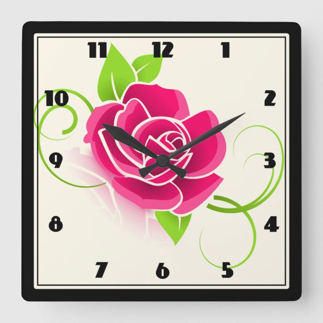 Horloge Carrée Illustration de rose (Recto)