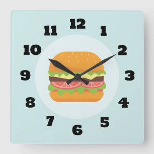 Horloge Carrée Illustration d'hamburger avec la tomate et la